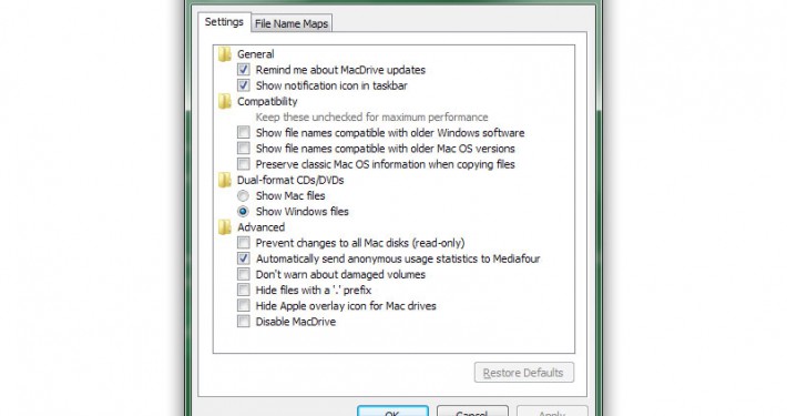 MacDrive settings